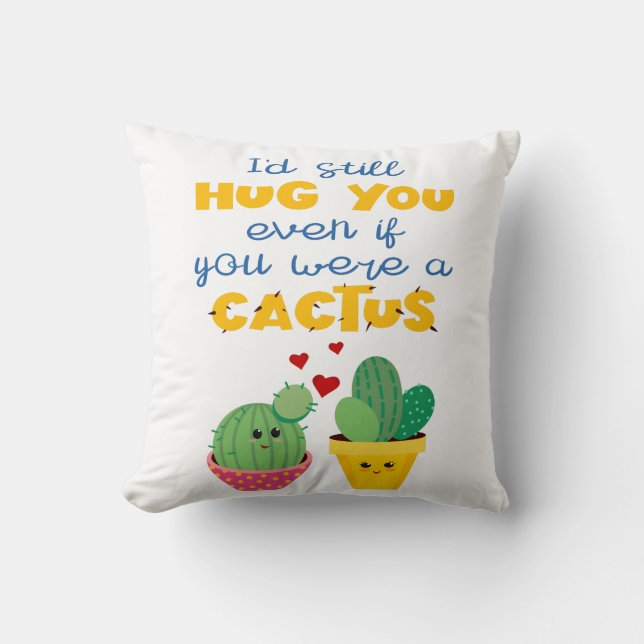 Colourful romantic Cactus fun Valentine Cushion (Front)