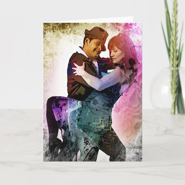 Colourful Romantic Couple Tango Dancers In Love Card (Front)