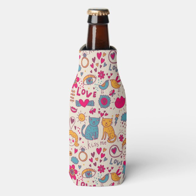 Colourful romantic pattern bottle cooler (Bottle Front)