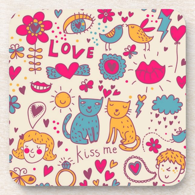 Colourful romantic pattern coaster (Front)