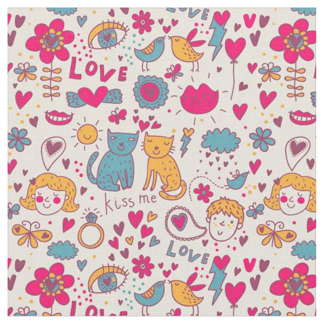 Colourful romantic pattern fabric (Close Up)