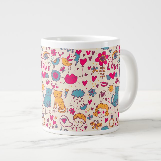 Colourful romantic pattern large coffee mug (Front Right)