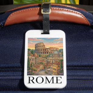 Colourful Rome Italy Colosseum Vintage Travel Art Luggage Tag