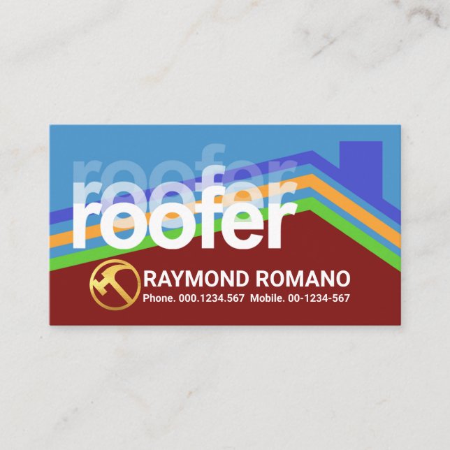 Colourful Roofer Layers Rooftop Repair Business Card (Front)