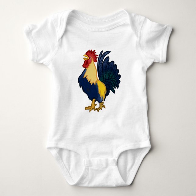 Colourful Rooster Baby Bodysuit (Front)