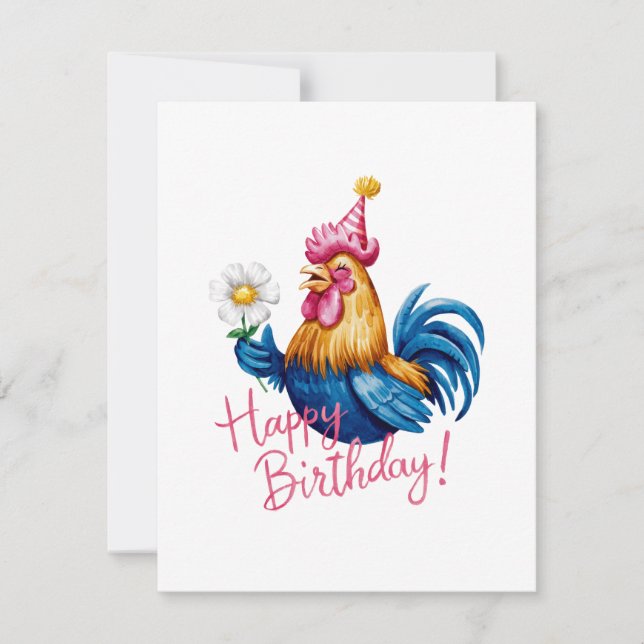 Colourful Rooster Birthday Design with Daisy Holiday Card (Front)
