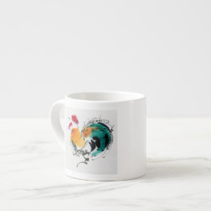 Colourful Rooster. Calligraphy and watercolor. Espresso Cup