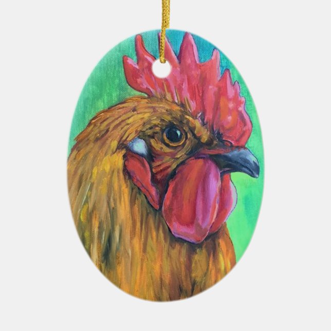 Colourful Rooster Ceramic Ornament (Front)