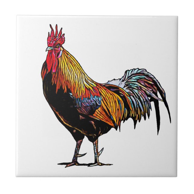 Colourful Rooster Ceramic Tile (Front)