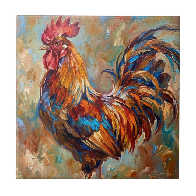 Colourful Rooster Ceramic Tile (Front)
