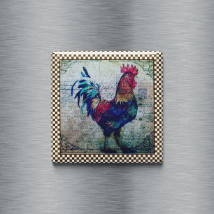 Colourful Rooster Country Ephemera Magnet