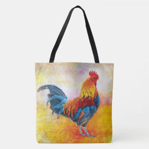 Colourful Rooster Digital Art Painting Tote Bag