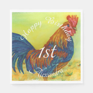 Colourful Rooster Happy Brthday Napkin