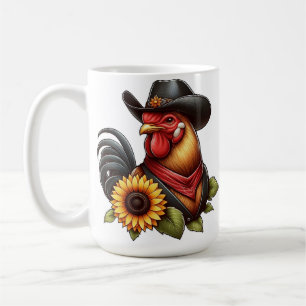 Colourful Rooster in Cowboy Hat with Sunflower  Coffee Mug