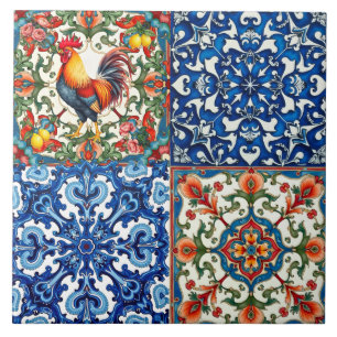 Colourful rooster,Mediterranean,mosaic,lemon, Ceramic Tile