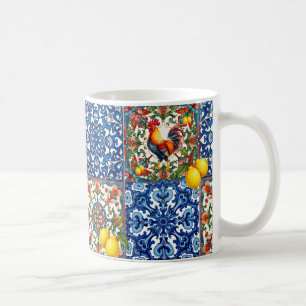 Colourful rooster,Mediterranean,mosaic,lemon, Coffee Mug