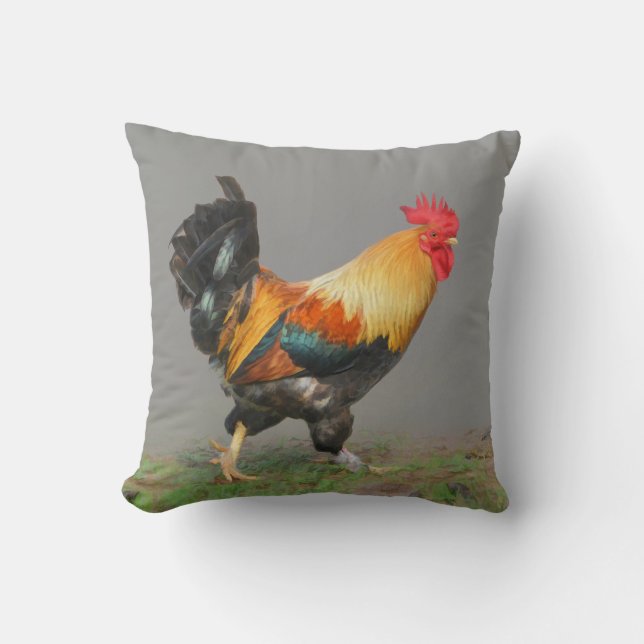 Colourful Rooster Painting Country Decor Cushion (Front)