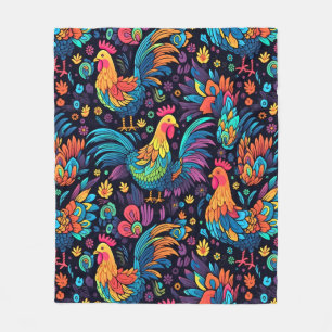 Colourful Rooster pattern Fleece Blanket