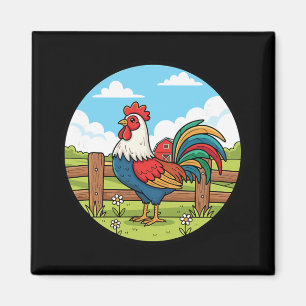 Colourful Rooster Rural Farm Rn Sunrise Scene Magnet