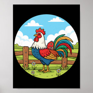Colourful Rooster Rural Farm Rn Sunrise Scene Poster