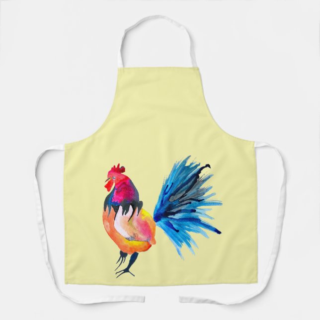 Colourful rooster watercolor animal apron (Front)