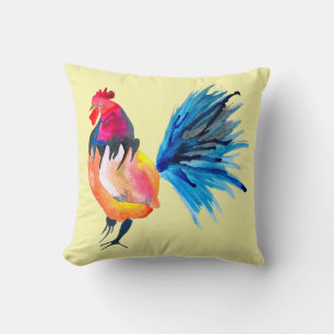Colourful rooster watercolor animal cushion