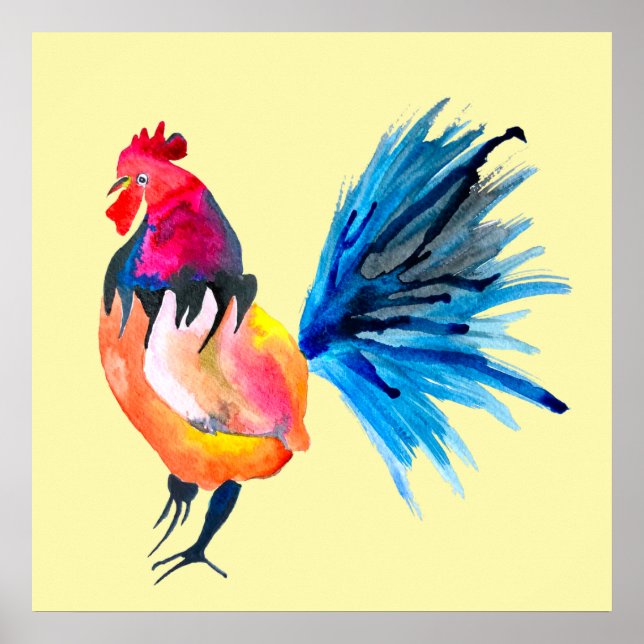 Colourful rooster watercolor animal poster (Front)