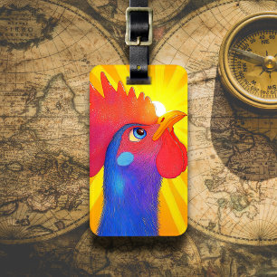 Colourful Rooster with Sunburst Luggage Tag