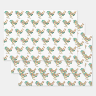 Colourful Rooster Wrapping Paper Sheet