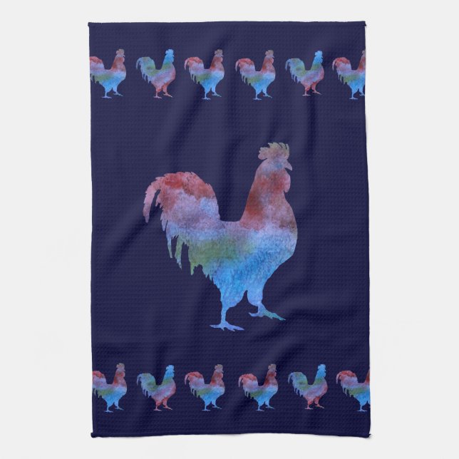 Colourful Roosters Tea Towel (Vertical)
