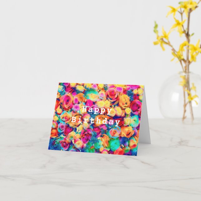 Colourful Rose Bouquet Birthday Card (Yellow Flower)