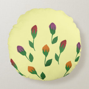 Colourful Rose Buds in Yellow Round Cushion