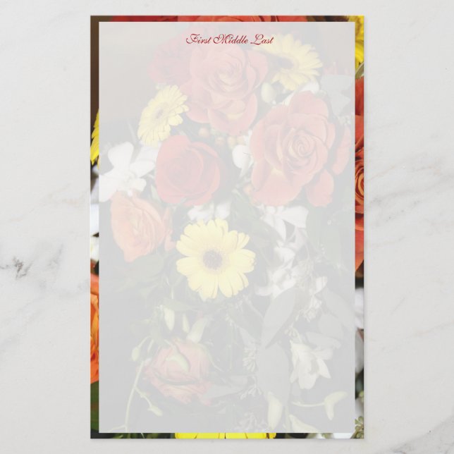 Colourful Rose Daisy Floral Bouquet Custom Stationery (Front)