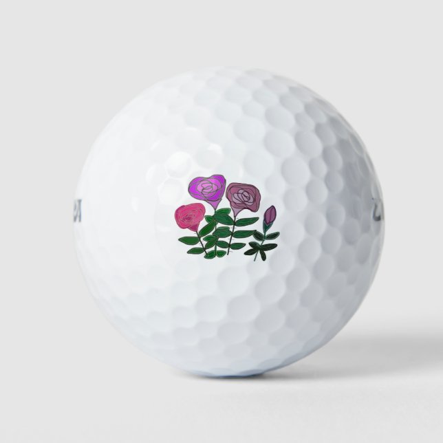 Colourful Rose Design Golf Balls (Front)
