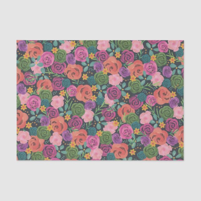 Colourful Rose Floral Flower collage Tissue Paper (Front)