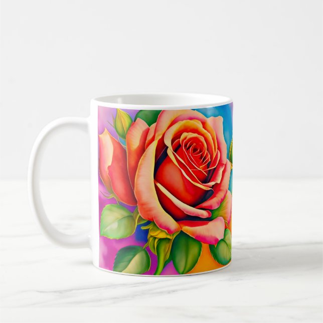 Colourful Rose Flower Digital Painting Coffee Mug (Left)