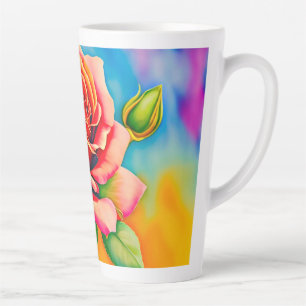 Colourful Rose Flower Digital Painting Latte Mug