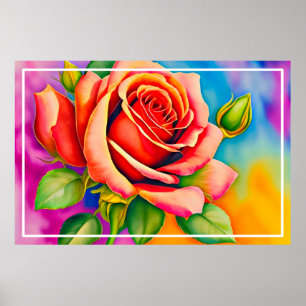 Colourful Rose Flower Digital Painting Poster