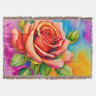 Colourful Rose Flower Digital Painting Throw Blanket