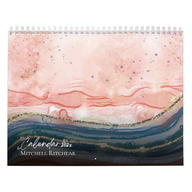 Colourful Rose gold blue Marble watercolor Glitter Calendar (Cover)