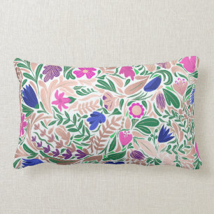 Colourful Rose Gold Floral Leaf Illustrations Lumbar Cushion