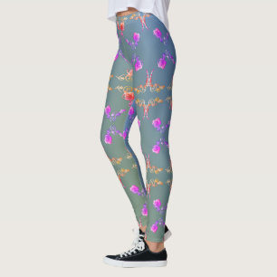 Colourful Rose Hearts on Pale Blue Moss Leggings