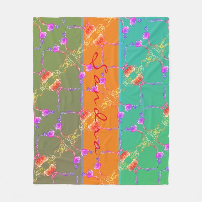 Colourful Rose Hearts With Her Name    Fleece Blan Blanket (Front)