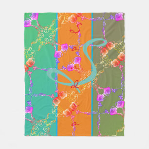 Colourful Rose Hearts With Her Name  Fleece Blanke Blanket