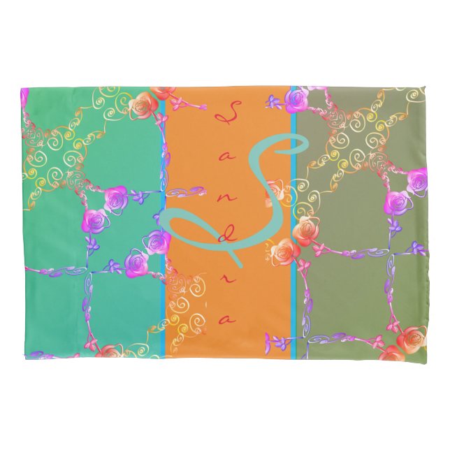 Colourful Rose Hearts With Her Name  Pillowcase (Front)