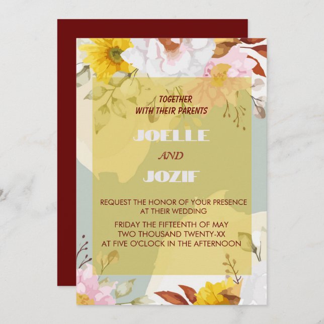 Colourful roses and Features for wedding   Invitation (Front/Back)