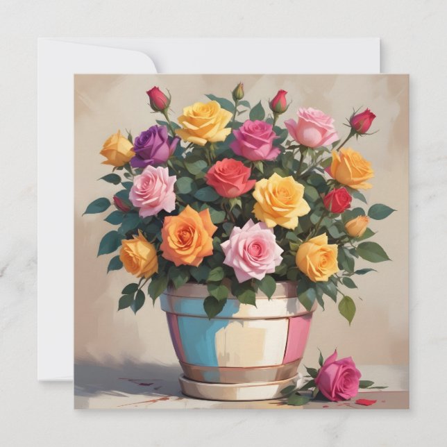 Colourful roses bouquet invitation (Front)
