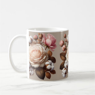 Colourful roses coffee tea mug cup white ceramic