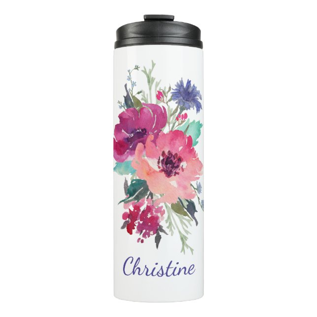 Colourful Roses Floral with Monogram Thermal Tumbler (Front)