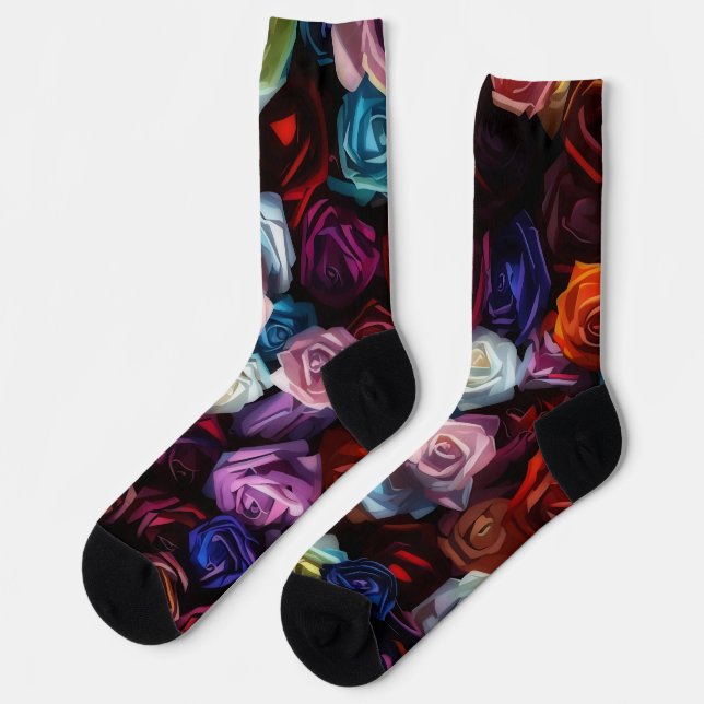 Colourful Roses Flower Art on Crazy Socks (Left)